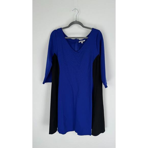 Rebel Wilson Womens Blue Black Colorblock 3/4 Sleeve Dress V Neck Size 1X NWT - Picture 1 of 11